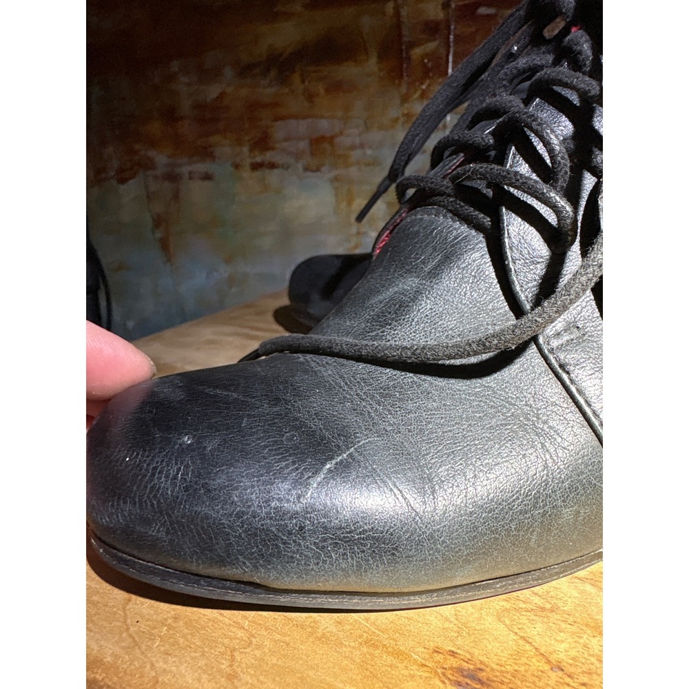 RARE Anthropologie CoupleOf Leather Lace Up Ankle Boots Round Toe Strap Detail - Picture 4 of 13